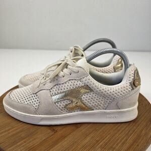Faguo Shoes Womens Size 6.5 White Gold Mesh Sneaker Lace Up Casual Low Top